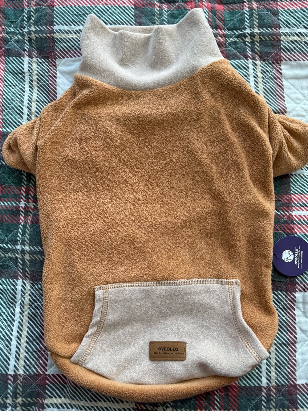 Cyeollo Two-Tone Fleece Dog Pullover in Tan & Cream